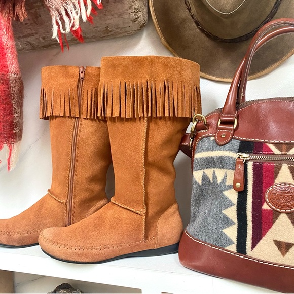 80s/90s Sweet fringe leather suede vintage boho booties hippy/retro/native vibe - Picture 8 of 10